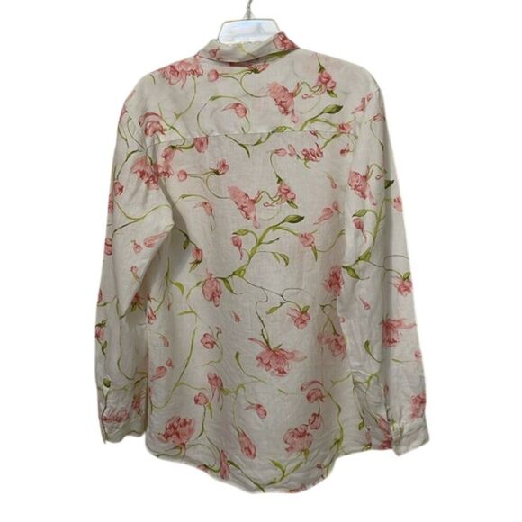 Island Republic White Floral Linen Button Up Shirt Womens Size Small Oversized - Picture 4 of 10